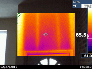 Thermal image of no insulation in wall above door
